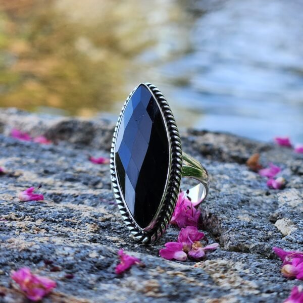 Women's Sterling Silver Marquise Black Onyx Ring