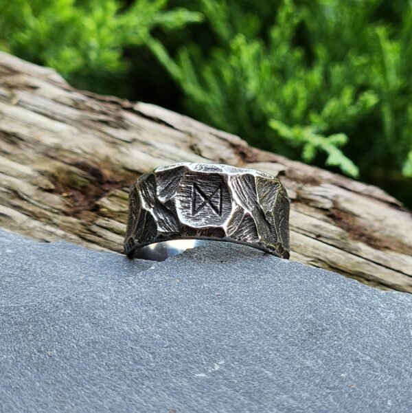 Norse Rune Stainless Steel Rough Cut Ring