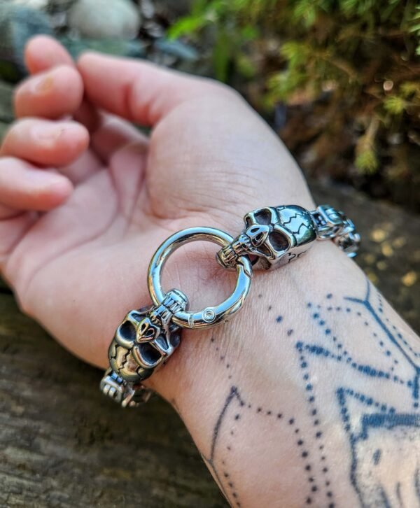 Men's Steel Skull Chain and Link Bracelet