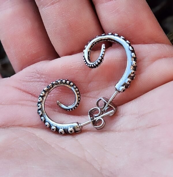 Stainless Steel Curled Octopus Tentacle Stud Earrings