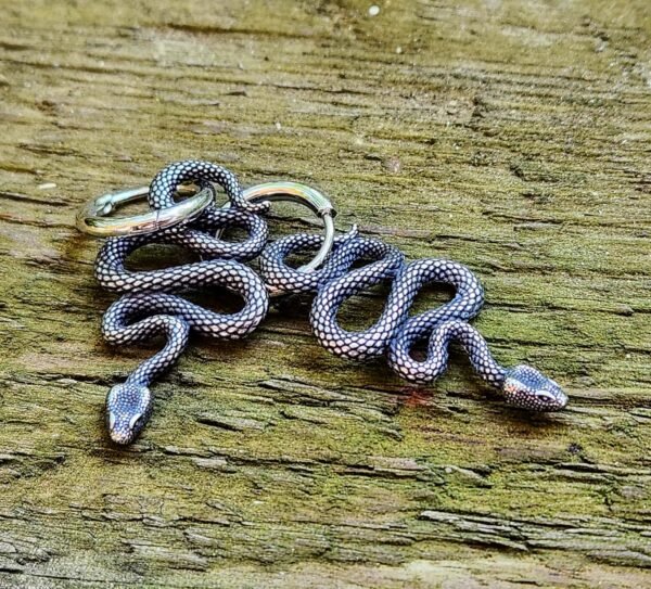 Stainless Steel Serpent Drop Clicker Earrings