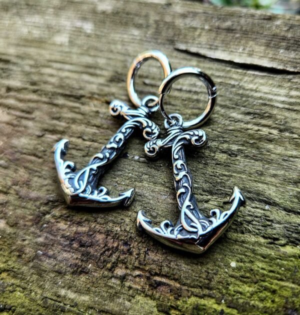 Stainless Steel Nautical Anchor Drop Clicker Earrings