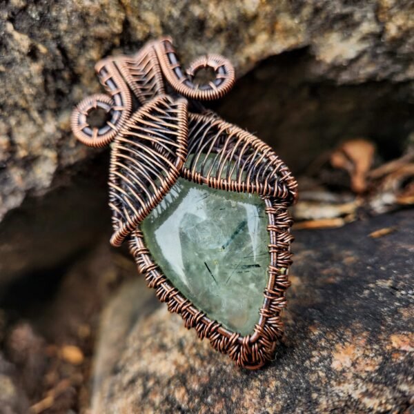 Prehnite Flower Bud Copper Wire-Wrapped Pendant