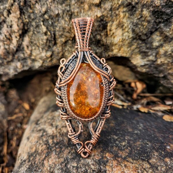 Baltic Amber Leaf Copper Wire-Wrapped Pendant