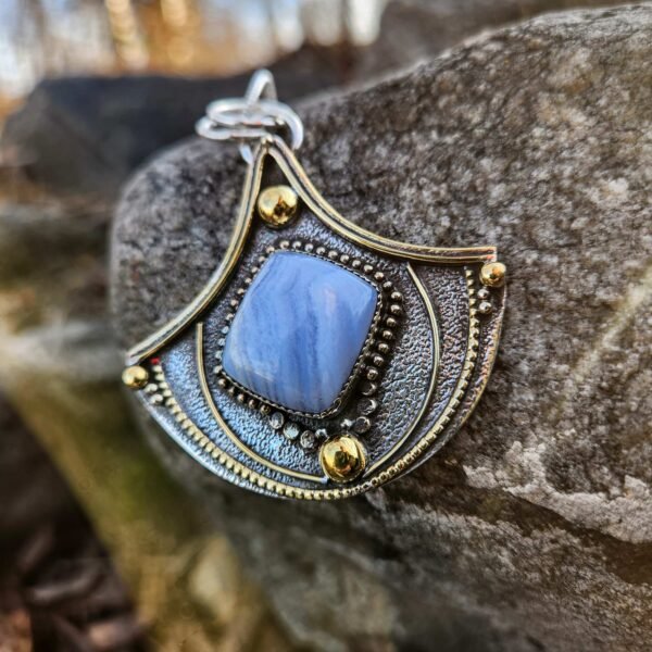 Sterling Silver Curvilinear Blue Lace Agate Pendant