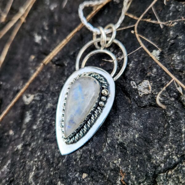 Sterling Silver Rainbow Moonstone Halo Teardrop Pendant