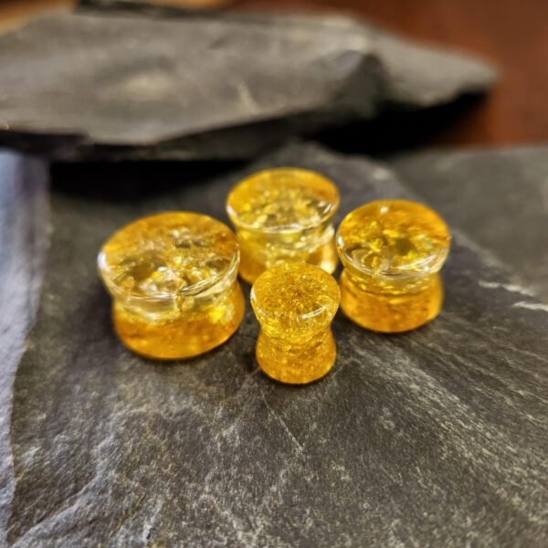 Flared Cracked Amber Glass Ear Plugs
