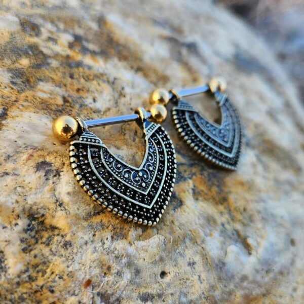 Gold Gothic Lattice Nipple Barbells