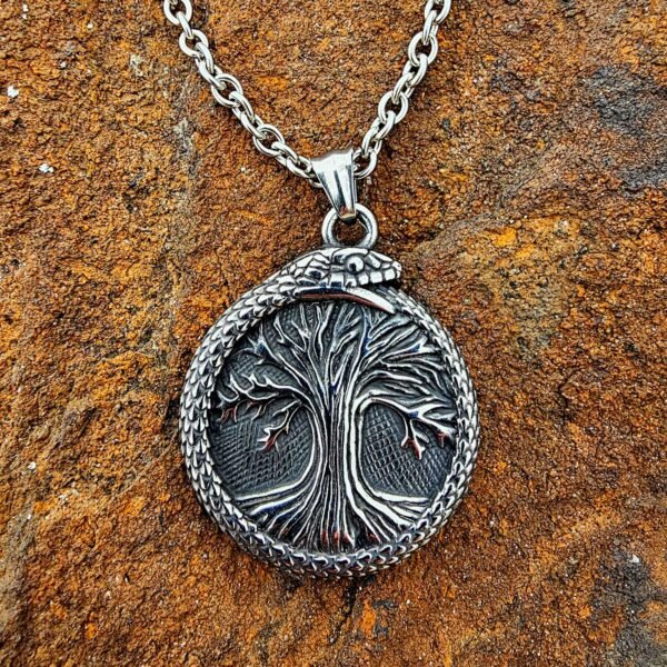 Double-Sided Life Tree Norse Runes Oroboros Pendant